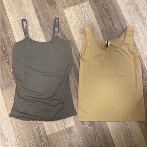 Stylish Women's Tank Tops - Olive and Tan